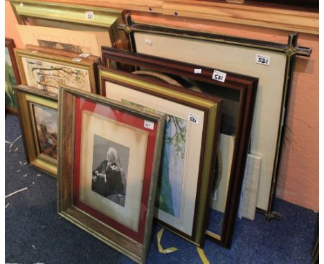 Group of larger furnishing pictures to include: Old Master prints; watercolour; portraits, including Queen Victoria; landscap