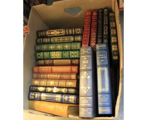 Box of 'The Franklin Library' books to include: 'Graham Greene'; 'James A. Michener'; 'Bernard Malamud' etc.
