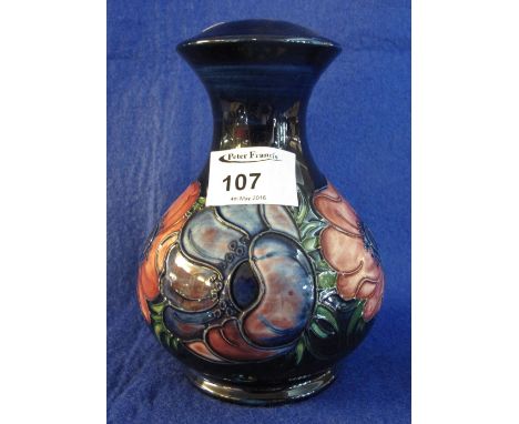 Moorcroft Art Pottery tube lined, poppy design, baluster shaped lamp base.  Impressed marks.
