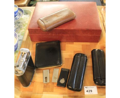 Tray of assorted collectables to include: jumbo lighter; cigar cutters; cigar holders; cigar box etc.