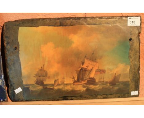 Unframed slate panel with 19th Century marine scene, an applied print.