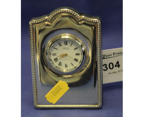 Modern silver clock frame, the clock marked: R. Carr, England, Sheffield hallmarks.