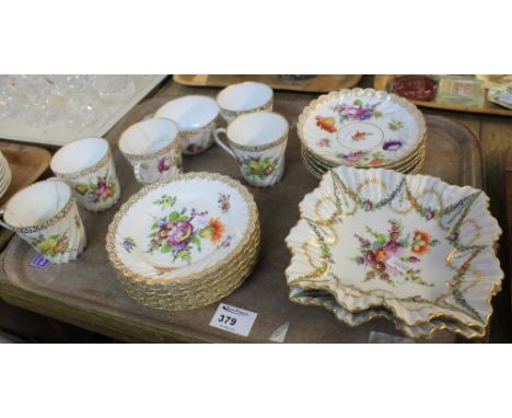 Tray of Dresden floral teaware to include: tea cups and saucers; plates; dishes etc.