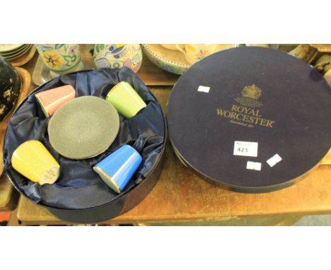 Royal Worcester 'In Celebration of HRH 80th Birthday 2006' cups and saucers in original fitted circular box.