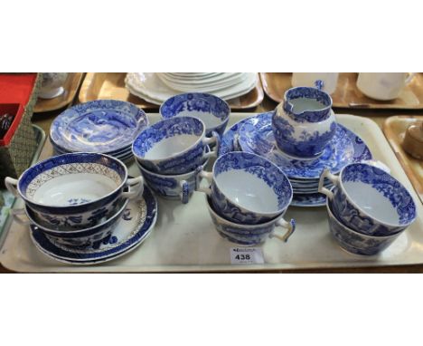 Tray of blue and white china to include: Copeland Spode 'Italian' and Booth's 'Real Old Willow' to include: two handled bowls