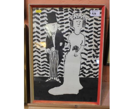 After Timothy Birdsall, (British, Sunday Times cartoon artist), portrait of a married couple.  Framed and glazed.