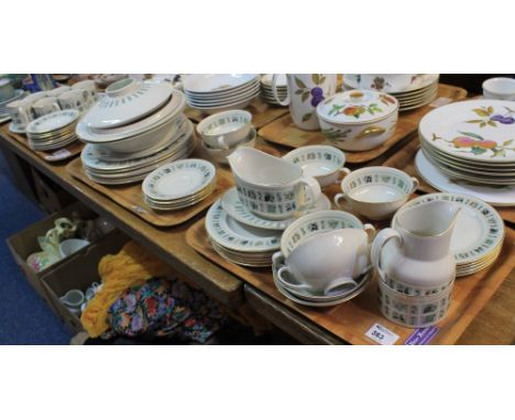 Three trays of Royal Doulton fine china 'Tapestry' design tea and dinnerware items to include: tea cups and saucers; various 