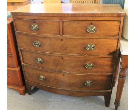 19th Century mahogany bow front chest of two short and three long drawers on bracket feet.