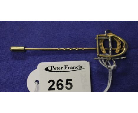 Yellow metal design hunting/horse hat pin. 