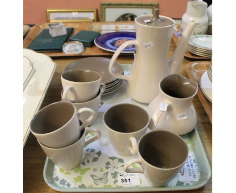 Tray of Poole Pottery coffee set to include: cups and saucers; milk jug; sucrier and coffee pot.