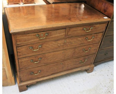 19th Century mahogany straight front chest of two short and three long drawers, with brass loop handles on bracket feet.