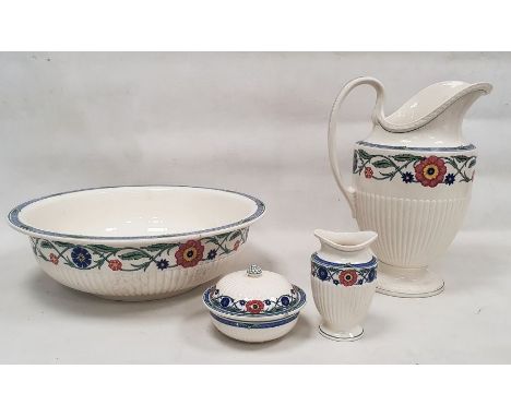 Wedgwood Etruria 'Rhodes' pattern washbowl and jug, a vase and a lidded bowl (4)Condition ReportLight surface marks, accretio