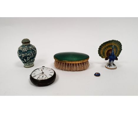 Silver pocket watch&nbsp;with subsidiary seconds dial, key winding, an enamelled small hairbrush, a porcelain model&nbsp;of a