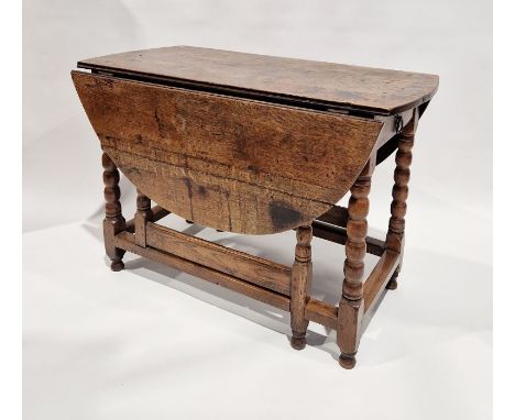 Antique oak gateleg table&nbsp;with bobbin turned supports, fitted end drawer, oval top, 73cm high x 132cm wide x 105cm deep&