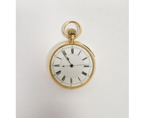 Edwardian 18ct gold cased open face chronograph function pocket watch, with stop button,&nbsp;the circular enamel dial with R