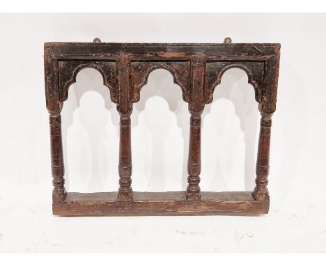 Antique wooden wall-hanging panel&nbsp;with three arched balustrades, 48cm high x 60cm wide&nbsp;
