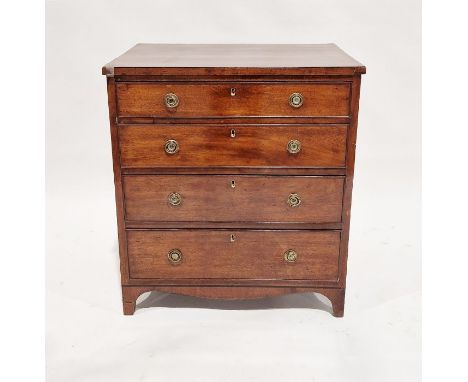 Small Victorian mahogany chest of drawers&nbsp;having four long drawers of graduating form, each with two brass handles, on b