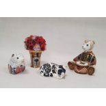 Royal Crown Derby bone china teddy and drum paperweight decorated in the imari palette, printed iron