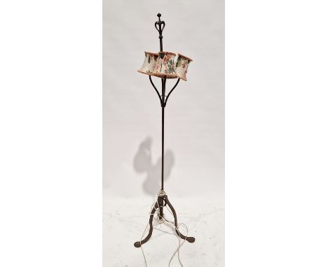 White painted brass/copper telescopic standard lamp&nbsp;(electrified, adapted from oil), raised on three cabriole lion paw f