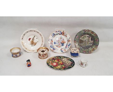 Group of early 19th century English pottery and porcelain, including an oval porcelain plaque painted in the manner of Thomas