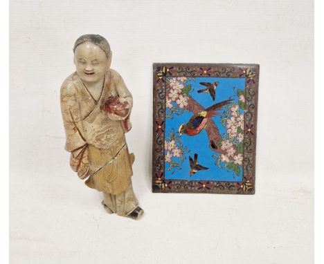 Late 19th/early 20th century Chinese cloisonne panel, decorated with pheasants and other birds amongst flowering prunus withi
