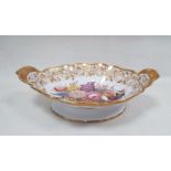 Coalport two-handled botanical footed comport, circa 1820, painted in the manner of Thomas Baxter