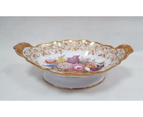 Coalport two-handled botanical footed comport, circa 1820, painted in the manner of Thomas Baxter with a basket of luxuriant 