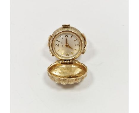 Vintage Tissot watch face mounted in a yellow metal ring, with metal dial cover, the case back stamped 14k, ring unmarked, 11