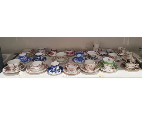 Group of English and continental 19th/early 20th century porcelain tea and coffee cups and saucers, various printed and impre
