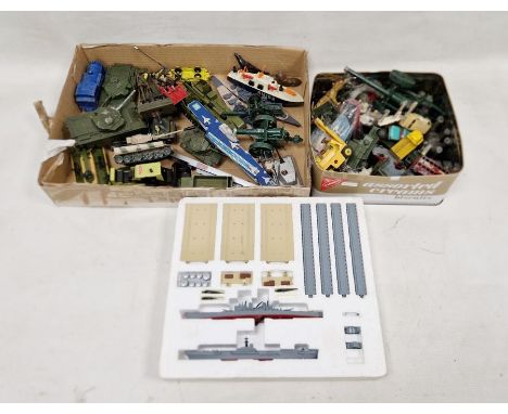 Boxed Minic Ships Hornby scale model naval harbour set, assorted Dinky toys, all playworn including military vehicles, Britai