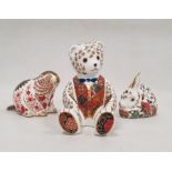 Three Royal Crown Derby imari pattern paperweights, comprising: a teddy, 11.5cm high, 'Meadow