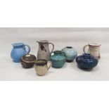 ASL Studio squat globular vase by Tony Laverick, glazed with blue and lustrous streaked glazes,