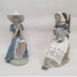 Lladro figure of 'The Embroiderer', modelled seated on a chair embroidering, 27cm high and a Nao