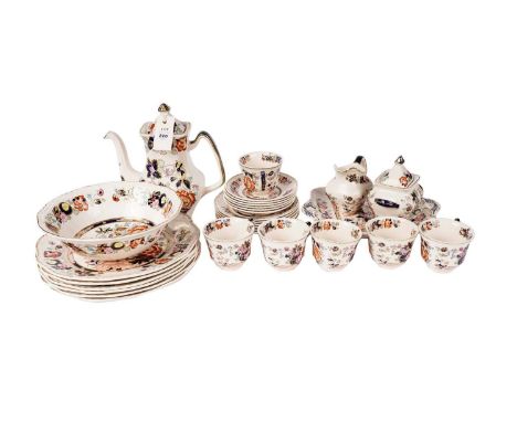 A selection of Mason’s ‘Mandarin’ pattern tea and dinner service, comprising: a tea pot, tea trios, a sugar bowl and cover, a