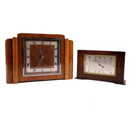 A Smith Sectric Art Deco style walnut mantle clock, synchronous chiming clock model 209, 24cms high; together with an Art Dec
