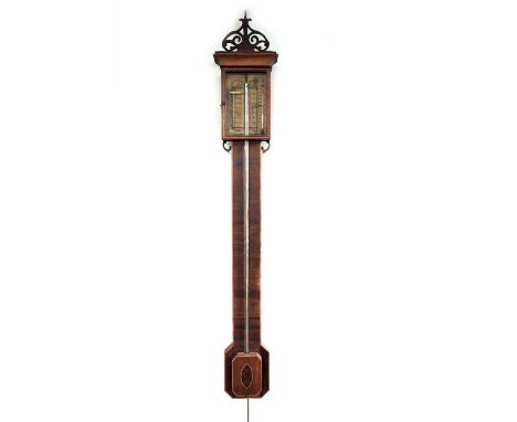 Charles Howarth of Halifax: a mid-19th Century inlaid mahogany stick barometer, with original paper scale, 100cms high.