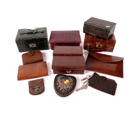 A collection of vintage jewellery boxes, purses, and other small cases, including: a Chinese ebonised wooden box, the sides d