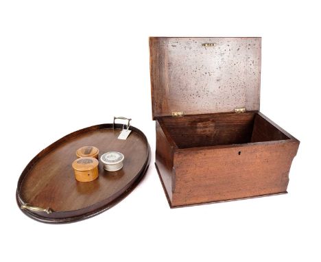 An Edwardian inlaid mahogany oval serving tray, with marquetry panel illustrating a tambourine and buisines surrounded by flo