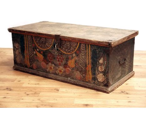 A 19th Century Scandinavian painted pine two handled trunk, 118 x 56 x 45cms high.