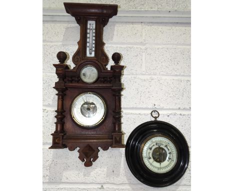 A walnut-cased aneroid barometer/thermometer/hydrometer and other barometers. 