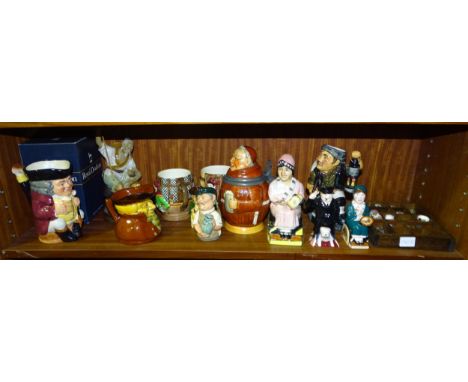 A Roy Kirkham Pottery character jug "Coal Miner", a Kevin Francis "Little Clarice" and "Mini Clarice Cliff" and other ceramic