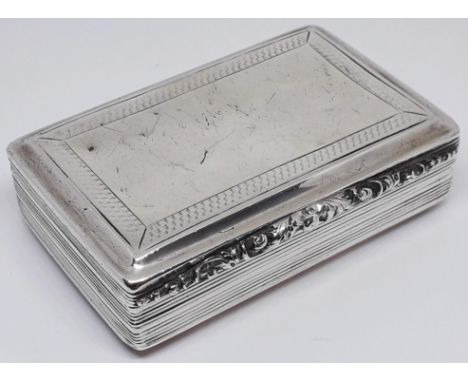 A William IV silver snuff box with scroll thumb piece, fluted sides and base, and gilt interior, Nathaniel Mills, Birmingham 
