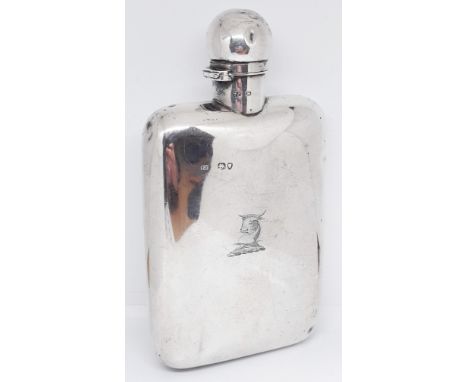 A Victorian silver hip flask, Thomas Johnson, London 1885, length 14.5cm, wt. 4oz.Condition: various dents throughout mainly 