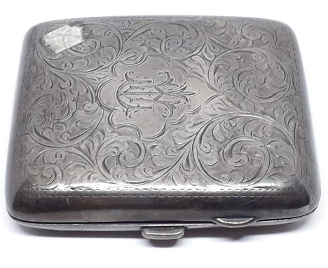 A hallmarked silver cigarette case, 84mm, wt. 88.2g.  
