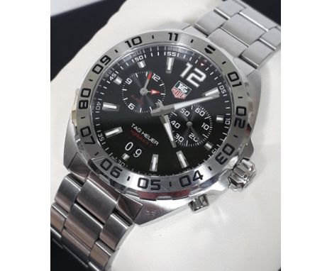 A TAG Heuer Formula 1 Chronograph Alarm Quartz WAZ111.A  stainless steel watch, with black signed dial having subsidiary dial