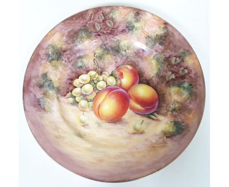 A Royal Worcester plate decorated with fruit by Sidney Lewis, diam. 27.5cm.  Condition - very good, no chips, cracks nor an r