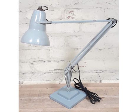 A Herbert Terry &amp; Sons light grey angle poise lamp with two step base.  
