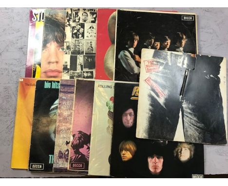 The Rolling Stones: 12 LPs including: "Aftermath" (UK mono orig LK 4786), "Let It Bleed" (UK mono orig LK 5025), "Rolled Gold