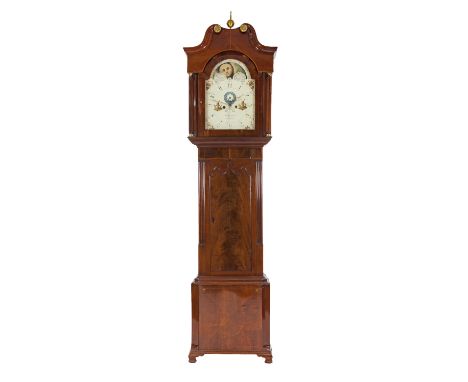 LATE EIGHTEENTH CENTURY LINE INLAID MAHOGANY LONGCASE CLOCK WITH ROLLING MOON PHASE AND CENTRE SECONDS, SIGNED THO HADFIELD, 