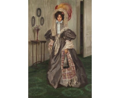 WINIFRED (FREDA) HANSARD (1871-1937) OIL PAINTING ON CANVAS 'Priscilla', interior female portrait Signed F.HANSARD, titled to
